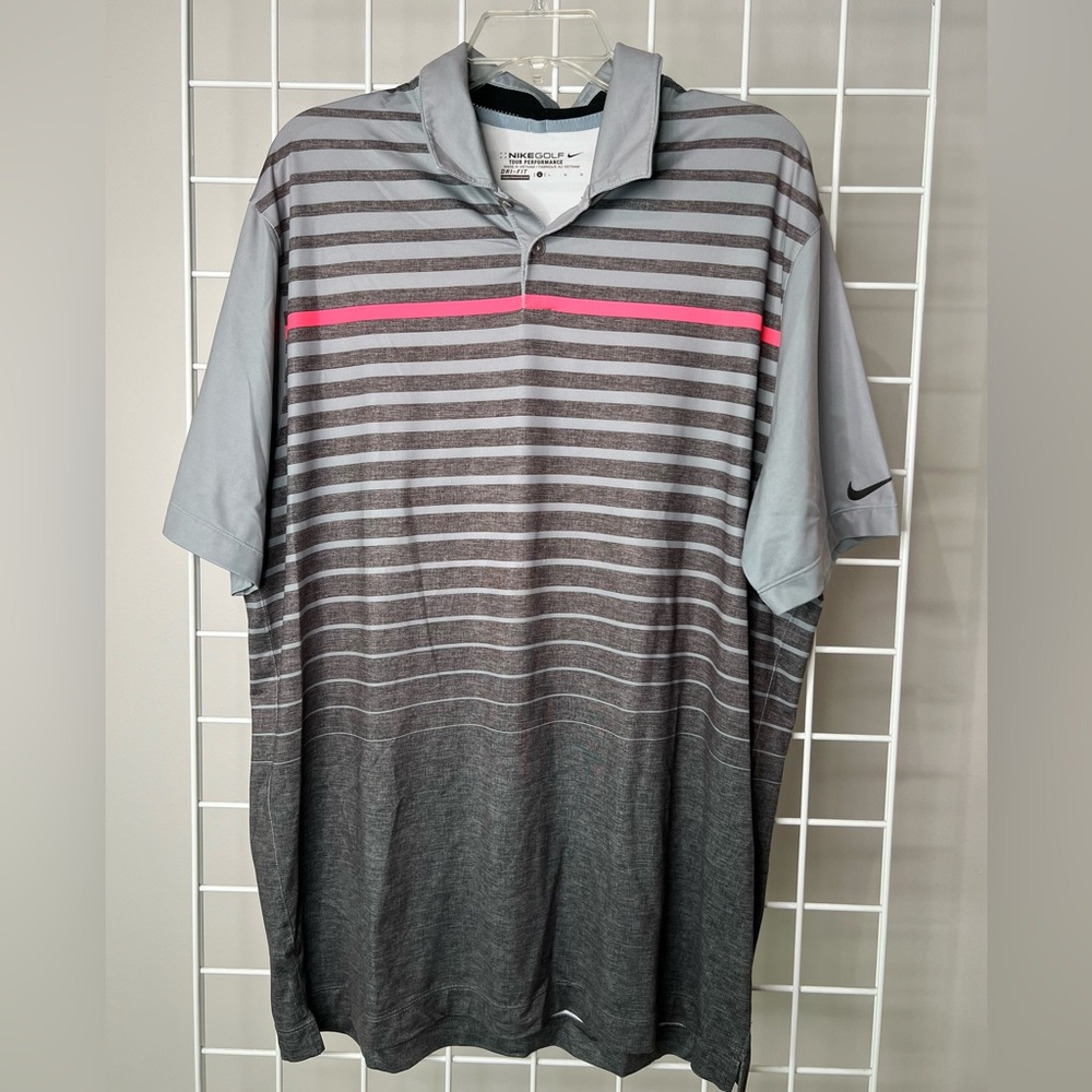 Nike Men's Polo with Gray and Pink Stripes